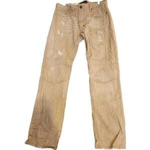 AKOO No Rivals STRAIGHT FIT TAN‎ BEIGE MIXED WASH Distressed JEANS 38 X 31